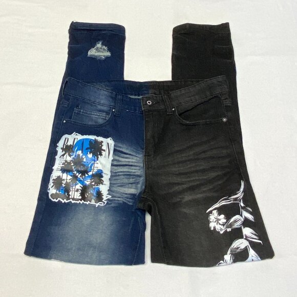 Rue 21 Prem Midrise Distress Two Color Screen Print Graffiti Skinny Denim Jeans - Picture 7 of 14